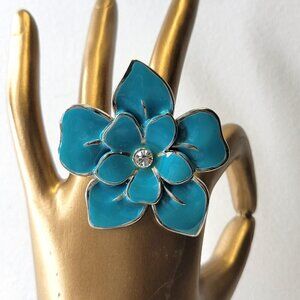 Statement Flower Stretch Ring, White Flower Enamel Adjustable Ring, Floral Ring